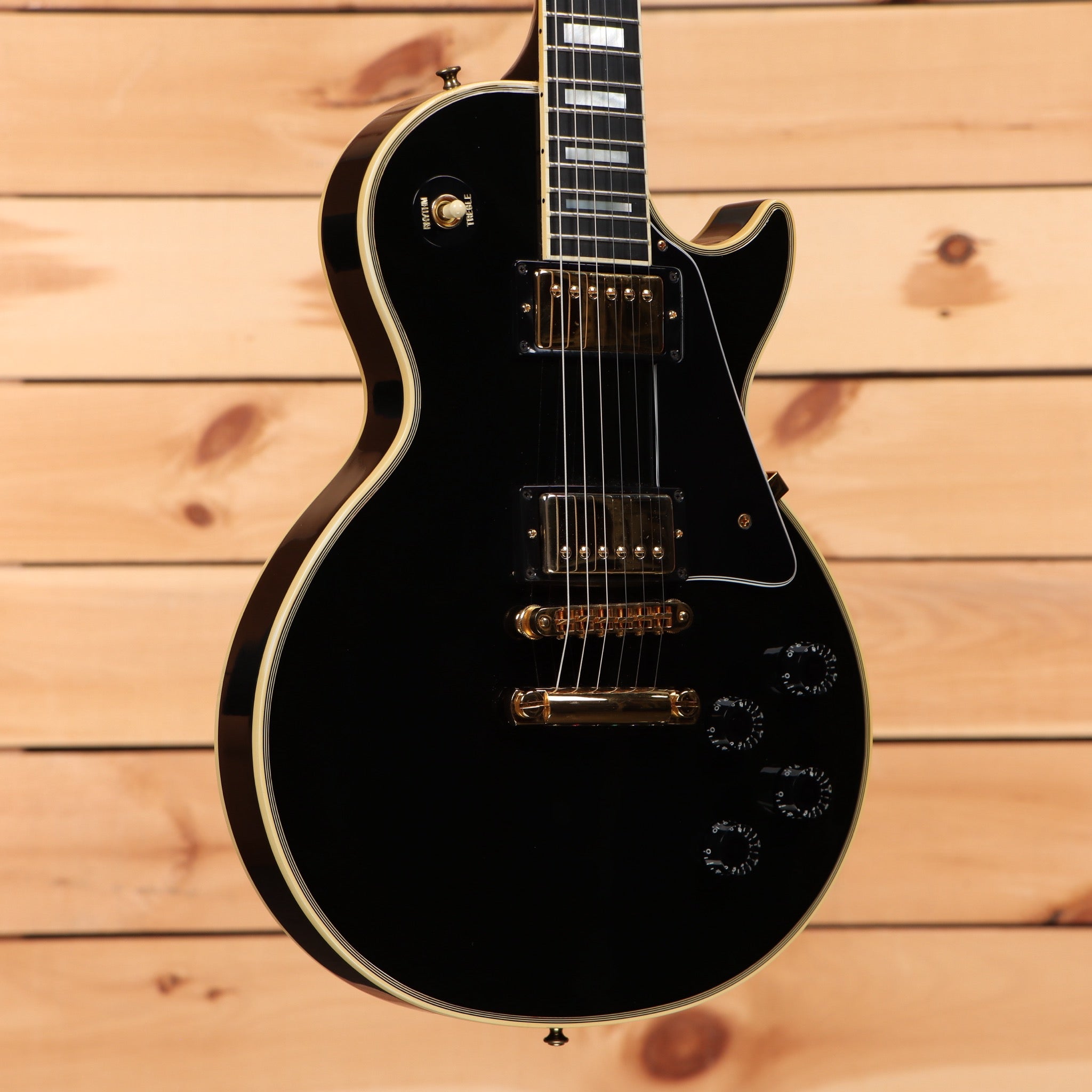 Pre-owned Gibson 1988 Les Paul Custom electric guitar Ebony with gold hardware and dual humbuckers