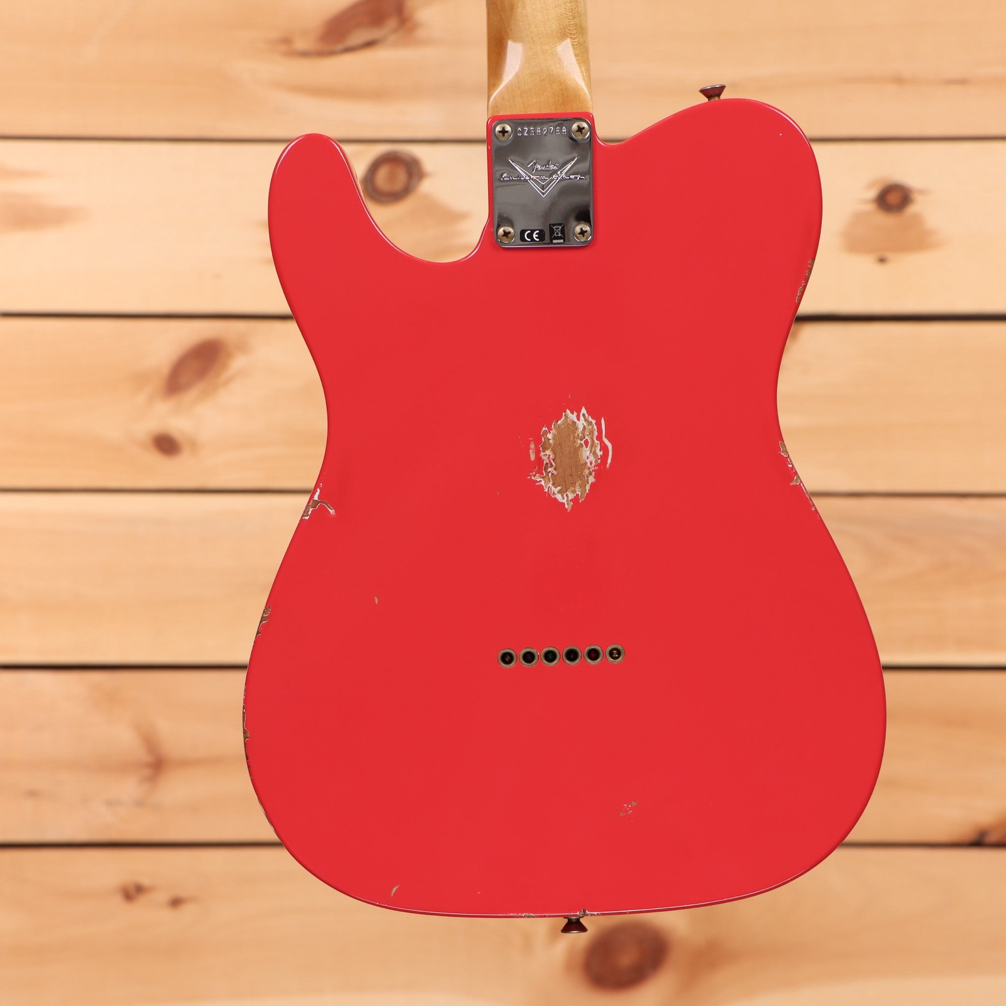 Pre-owned Fender Custom Shop 1963 Telecaster Relic electric guitar Fiesta Red with single-coil pickups