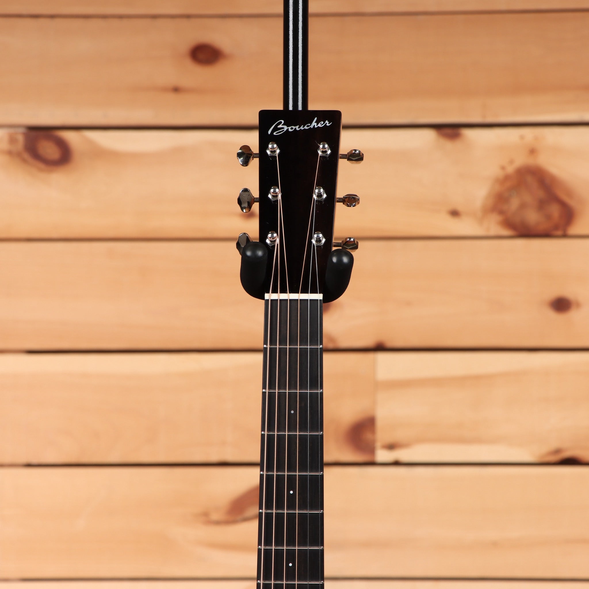 Boucher BG42 pre-owned acoustic guitar natural finish with black headstock and chrome tuners