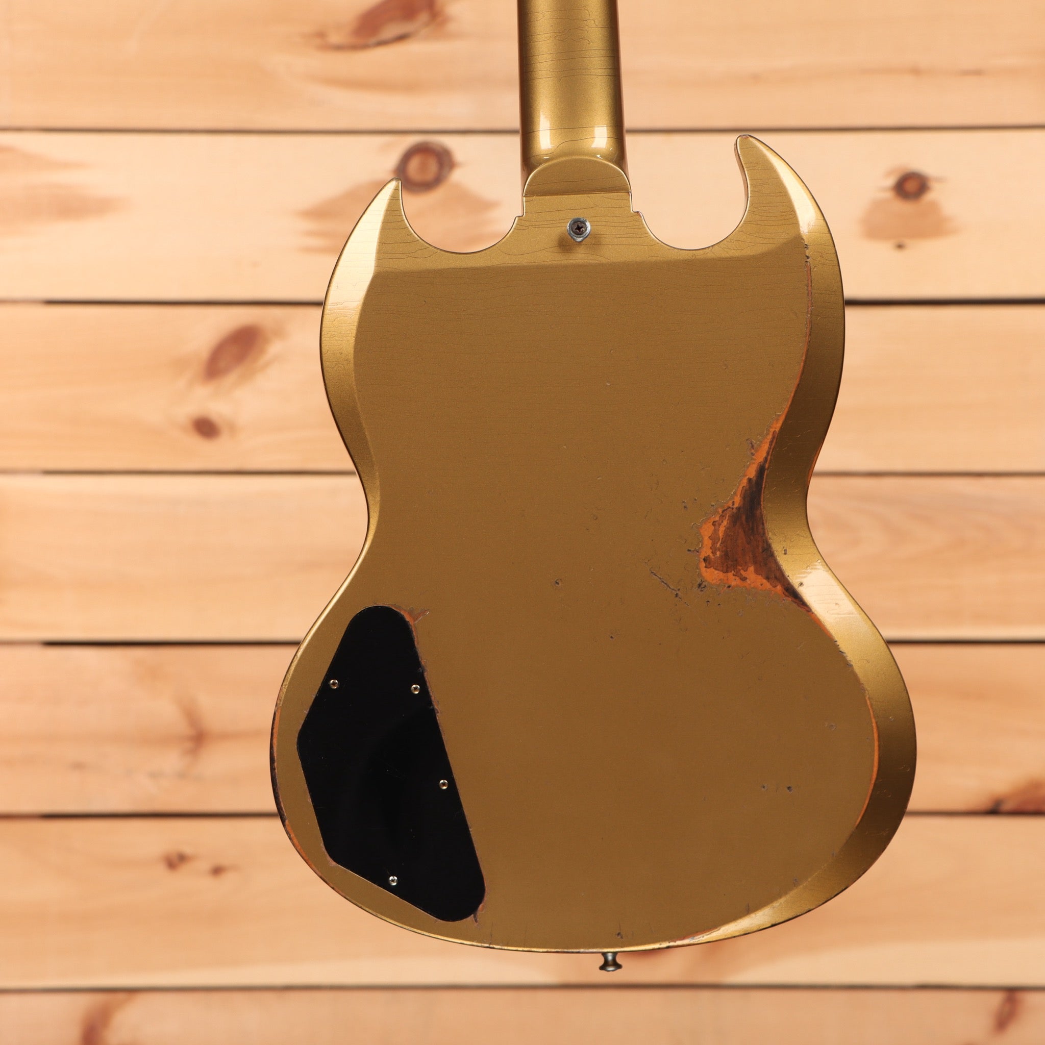 Gibson 61 SG Standard Ultra Heavy Aged electric guitar aged double gold with black pickguard