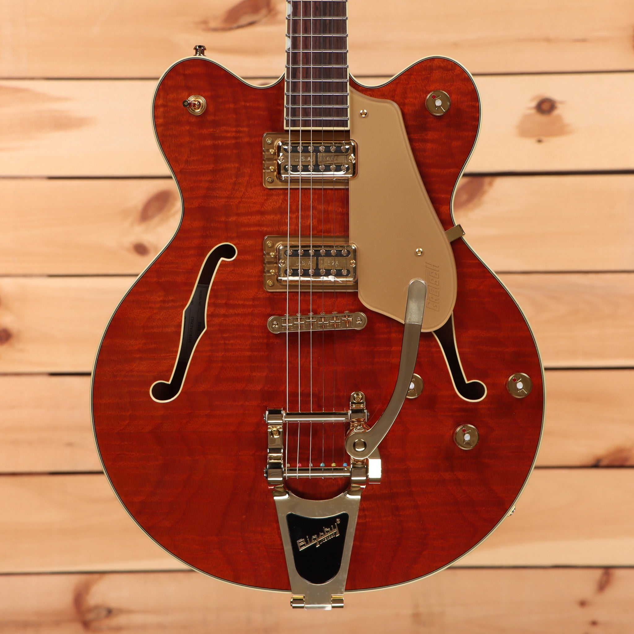 Gretsch Limited Electromatic Flame Okoume Broadkaster Doublecut semi-hollow electric guitar Roundup Orange Stain with Bigsby tremolo