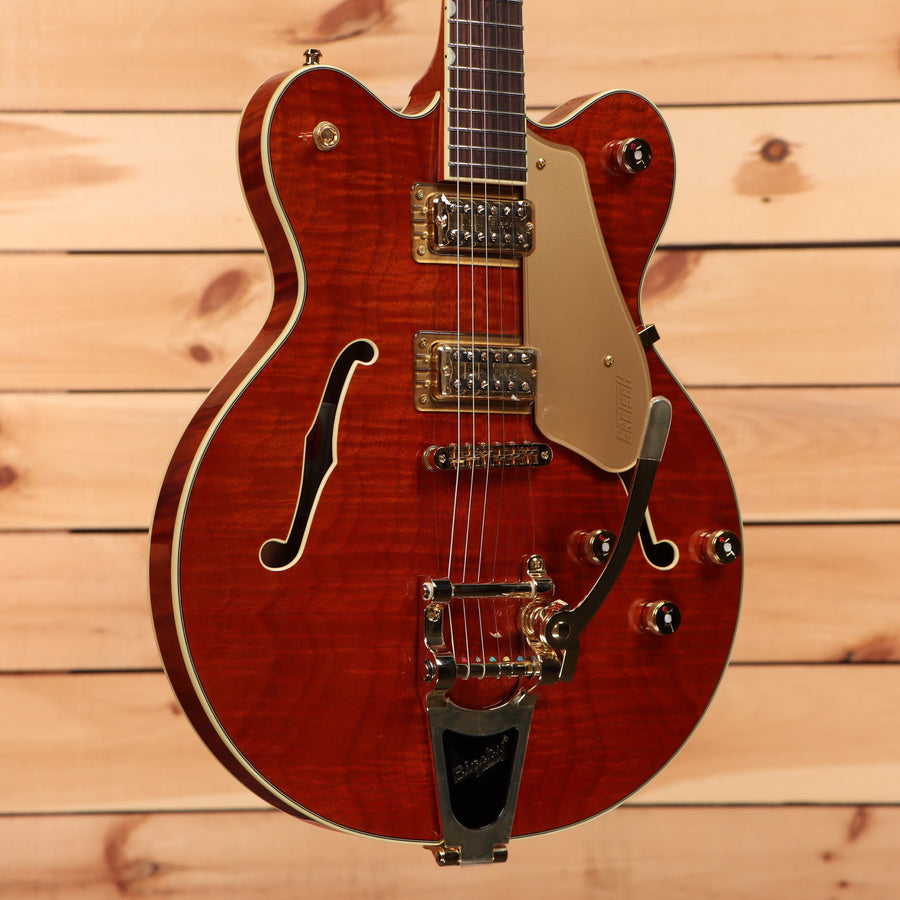 Gretsch Limited Electromatic Flame Okoume Broadkaster Doublecut semi-hollow electric guitar Roundup Orange Stain with Bigsby tremolo