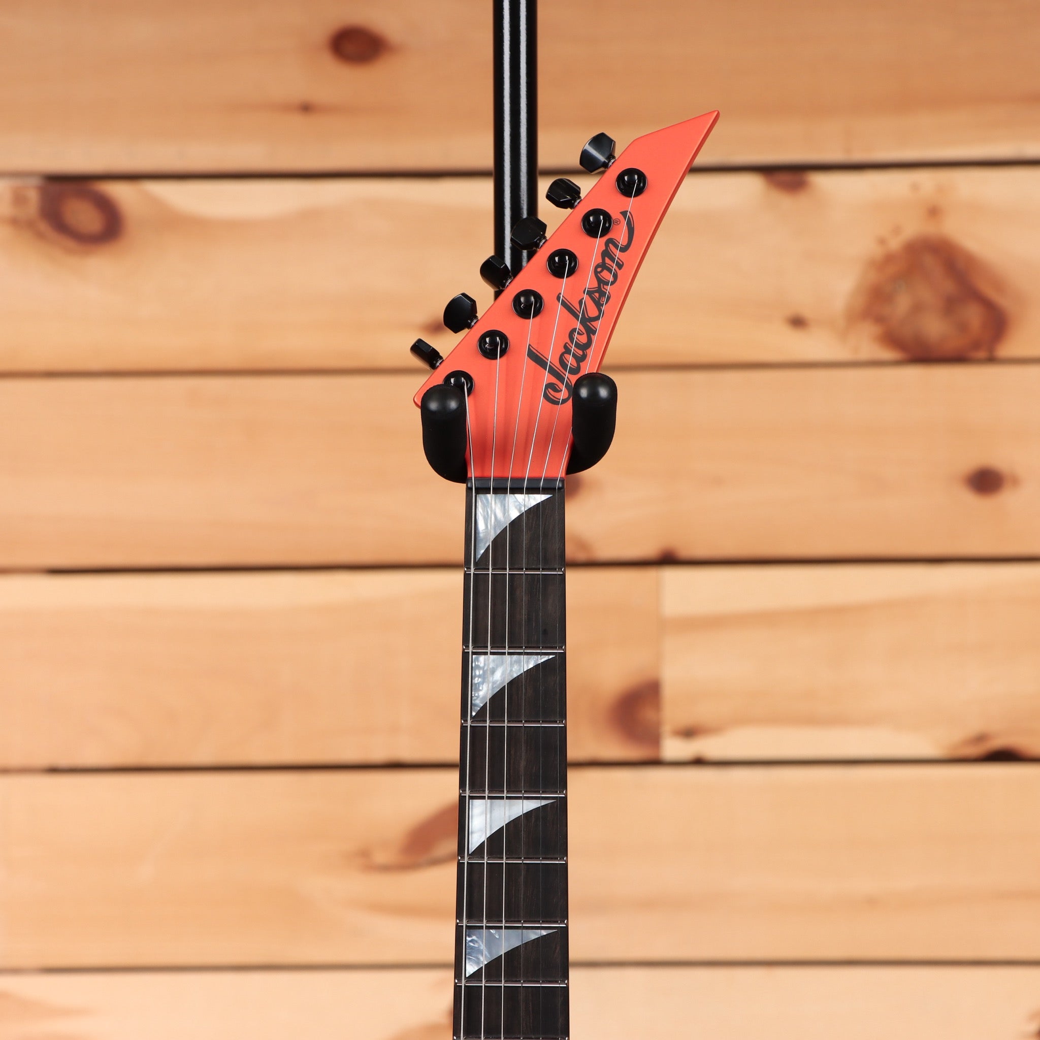Jackson American Series Soloist SL2MG-HT electric guitar Satin Lambo Orange with maple fretboard inlays