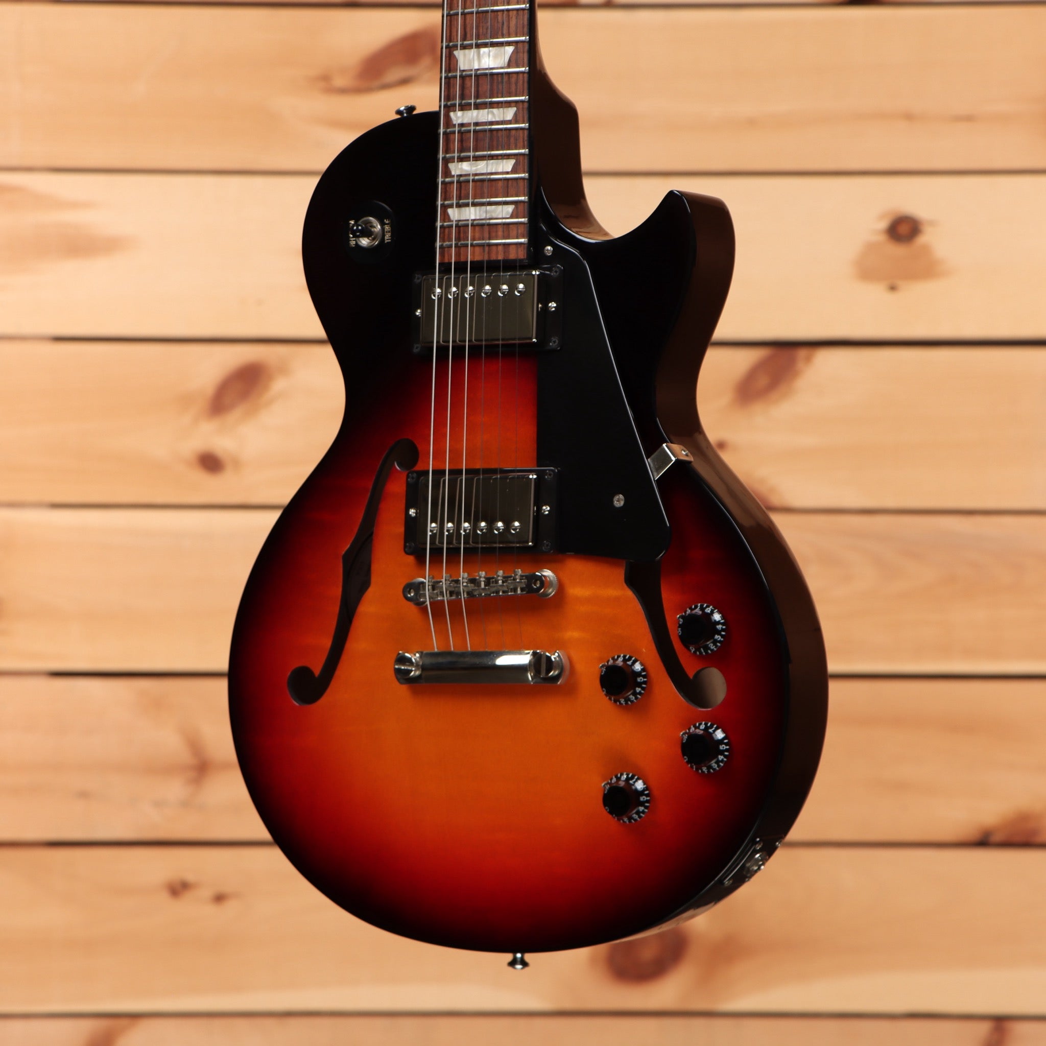 Pre-owned Gibson Memphis ES-Les Paul semi-hollow electric guitar sunburst with dual humbuckers and f-holes