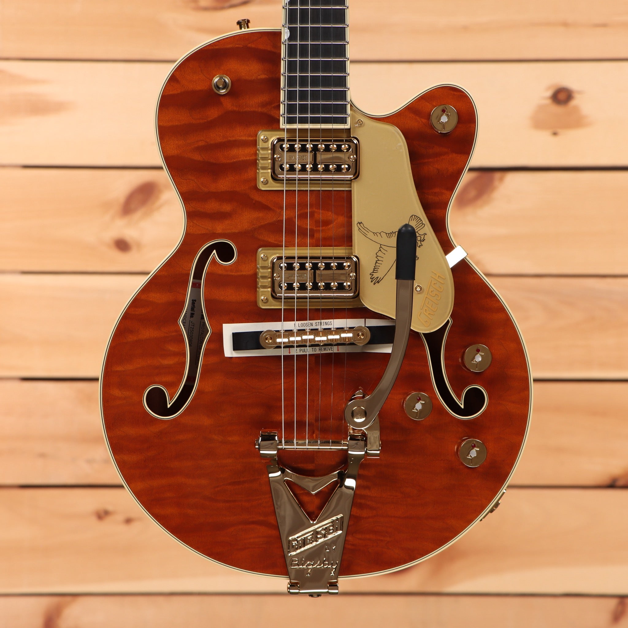 Gretsch Limited Edition Falcon Center Block Jr. semi-hollow electric guitar Roundup Orange Stain with Bigsby tremolo and gold hardware