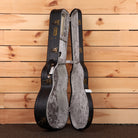 Eastman E10PTC natural acoustic guitar case with gray velvet interior and gold hardware