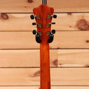 Eastman AR580CEHB semi-hollow electric guitar honeyburst with gold hardware and black tuning pegs back headstock view