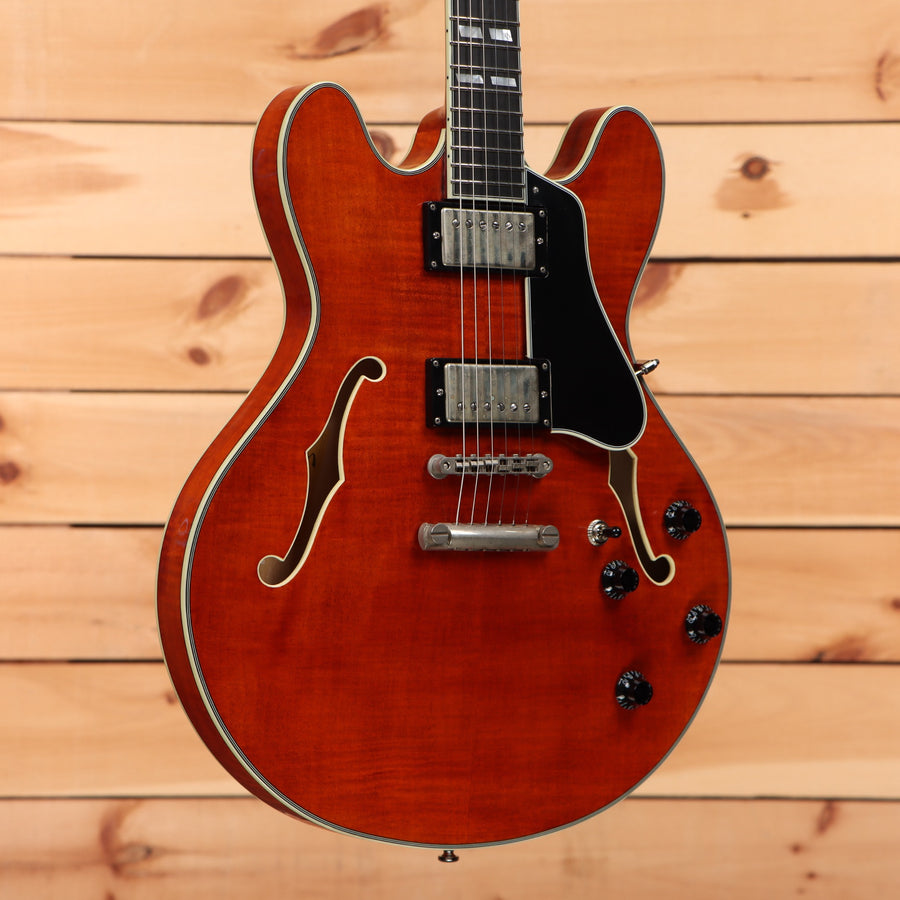 Eastman T59 semi-hollow electric guitar vintage amber finish with dual humbuckers and f-holes