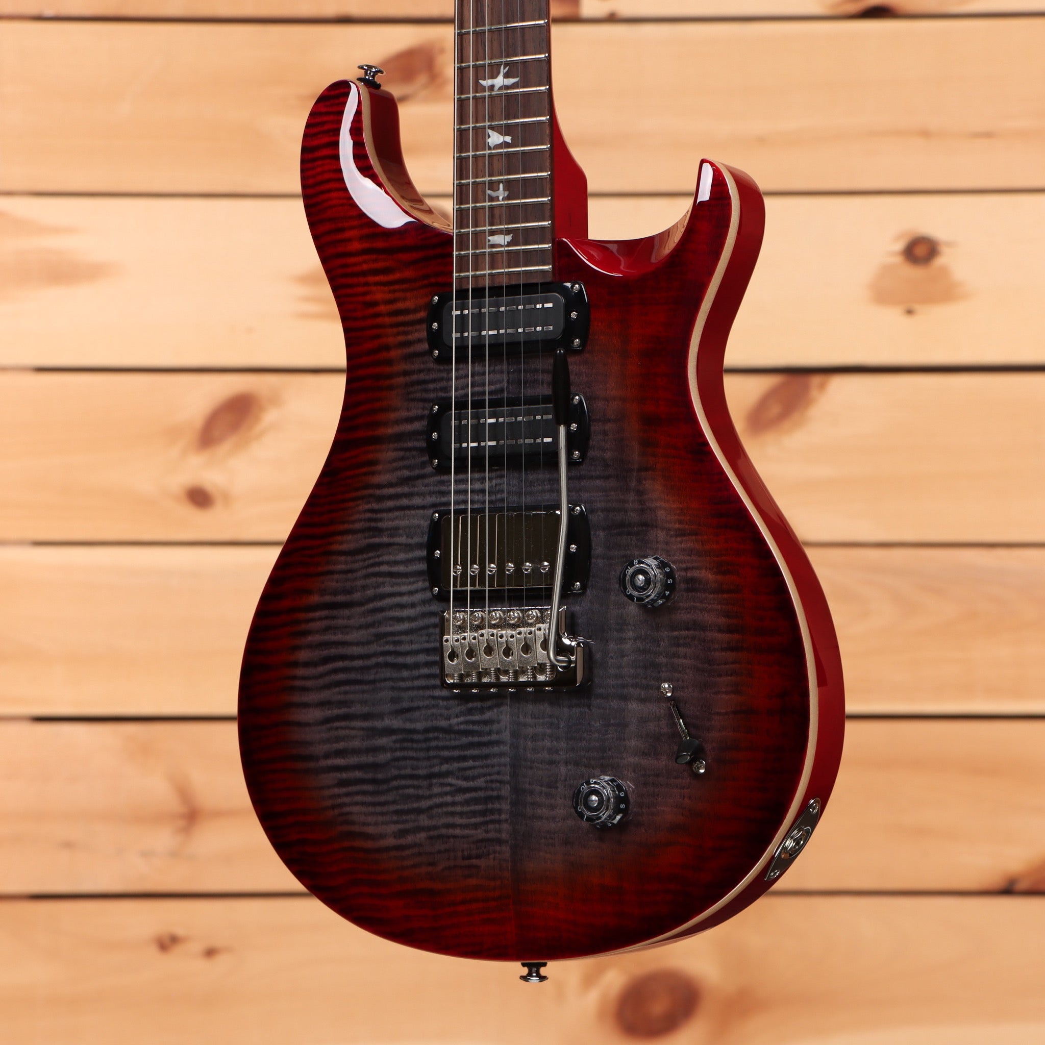 Paul Reed Smith SE Studio Charcoal Cherry Burst electric guitar with flamed maple top and dual humbuckers