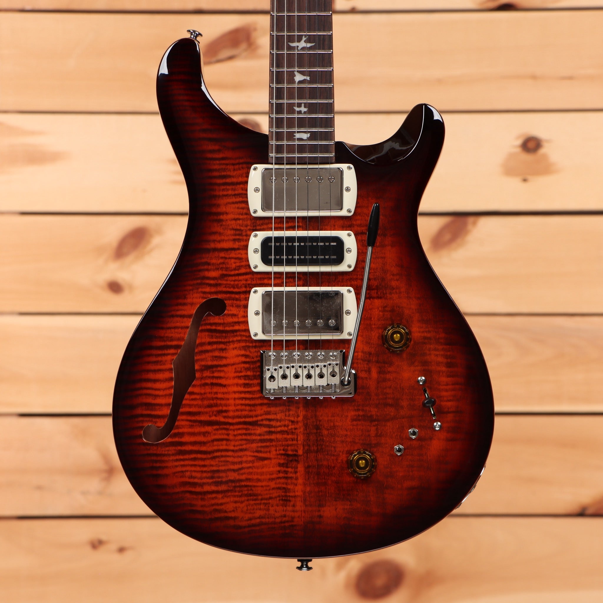 Paul Reed Smith SE Special semi-hollow electric guitar Orange Tiger Smokeburst with triple humbucker pickups