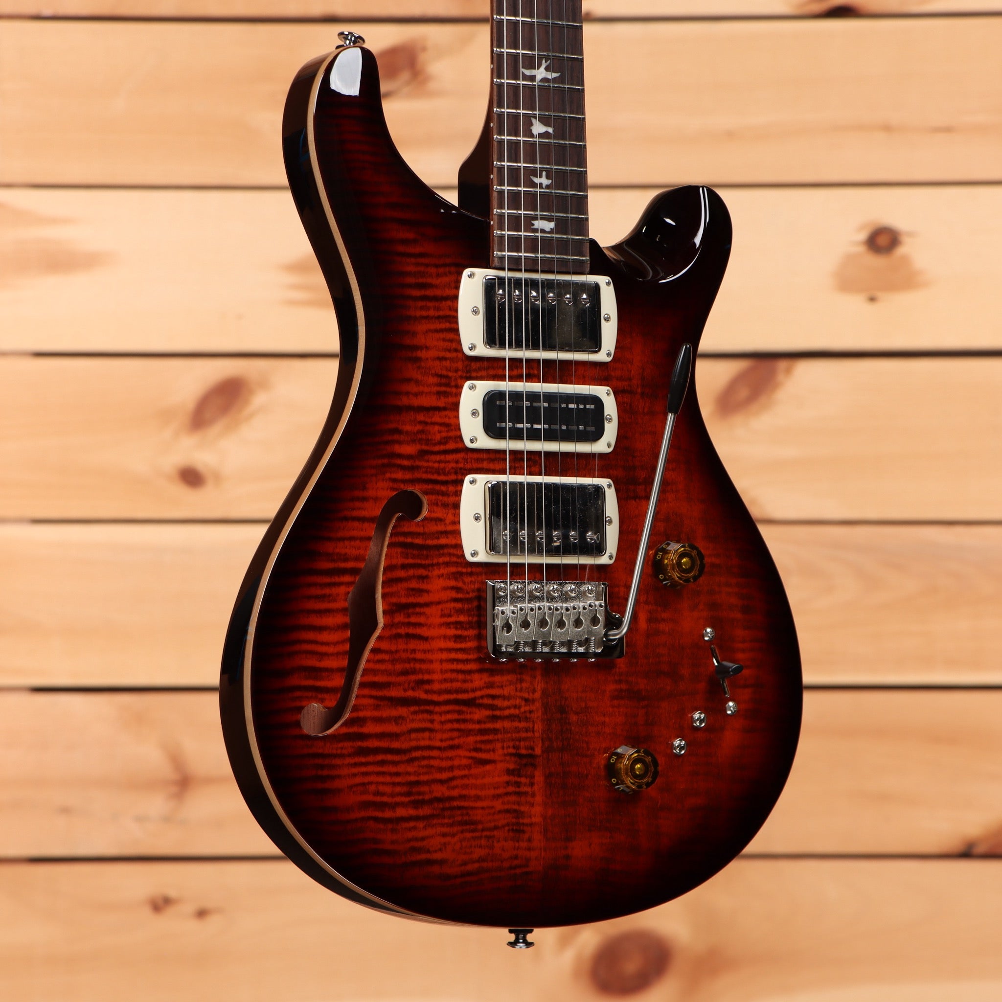 Paul Reed Smith SE Special semi-hollow electric guitar orange tiger smokeburst with three humbuckers