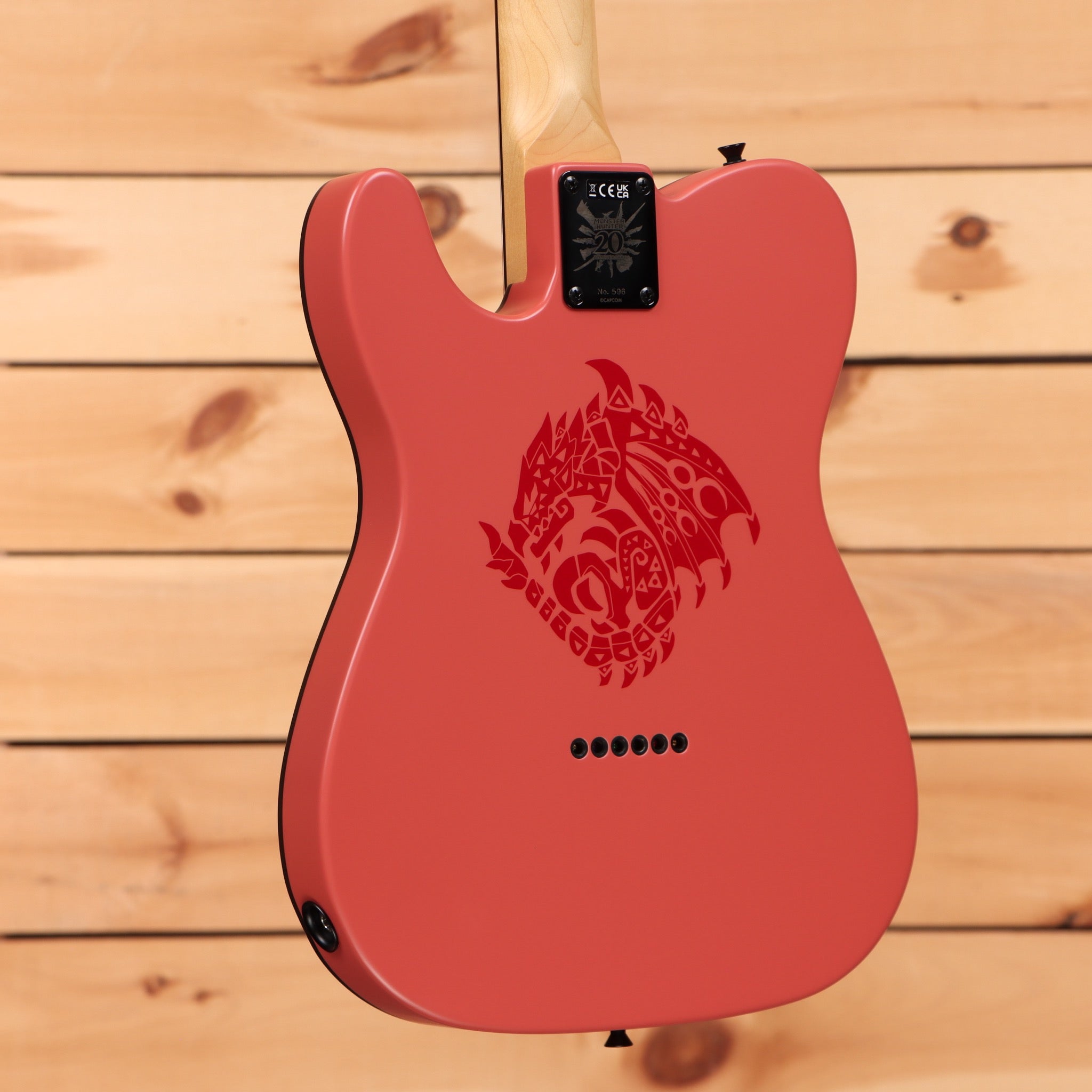 Fender Monster Hunter Rathalos Telecaster electric guitar Rathalos Red with decorative dragon inlay design