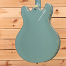 Eastman T60TV semi-hollow body electric guitar faded blue with f-holes and maple neck binding