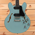 Eastman T60/TV semi-hollow body electric guitar faded blue with f-holes and dual humbuckers