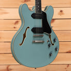 Eastman T60TVL semi-hollow electric guitar faded blue with dual black pickguard humbuckers