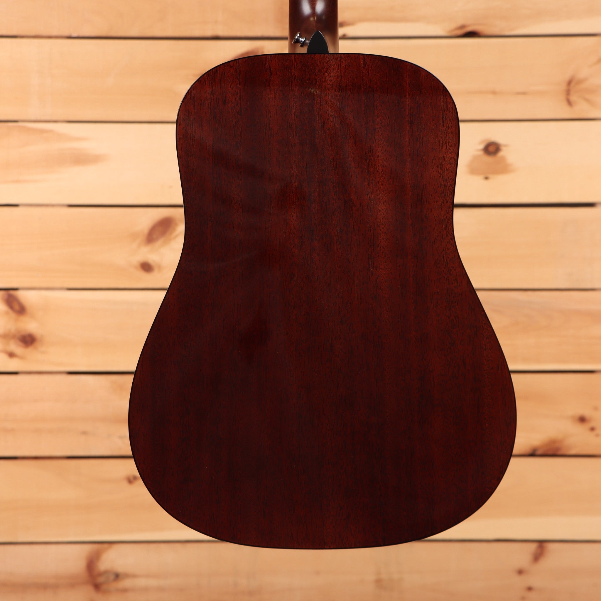 Martin DE Retro Plus Aging Toner dreadnought acoustic guitar rear view showing solid mahogany back