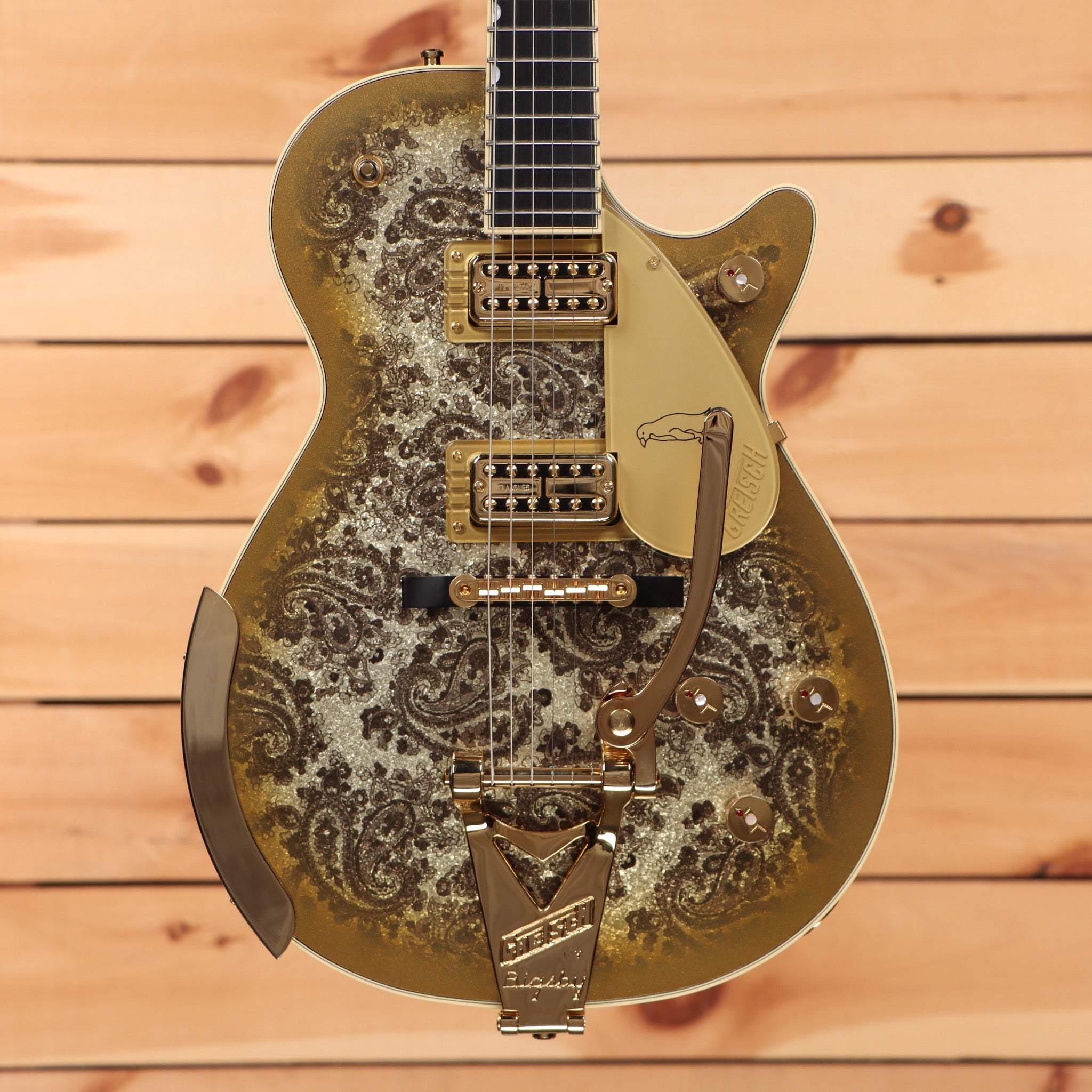 Gretsch G6134TG Limited Edition Paisley Penguin semi-hollow electric guitar gold paisley pre-owned with gold hardware