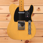 Fender American Ultra Luxe 50s Telecaster electric guitar Butterscotch Blonde with black pickguard and maple neck