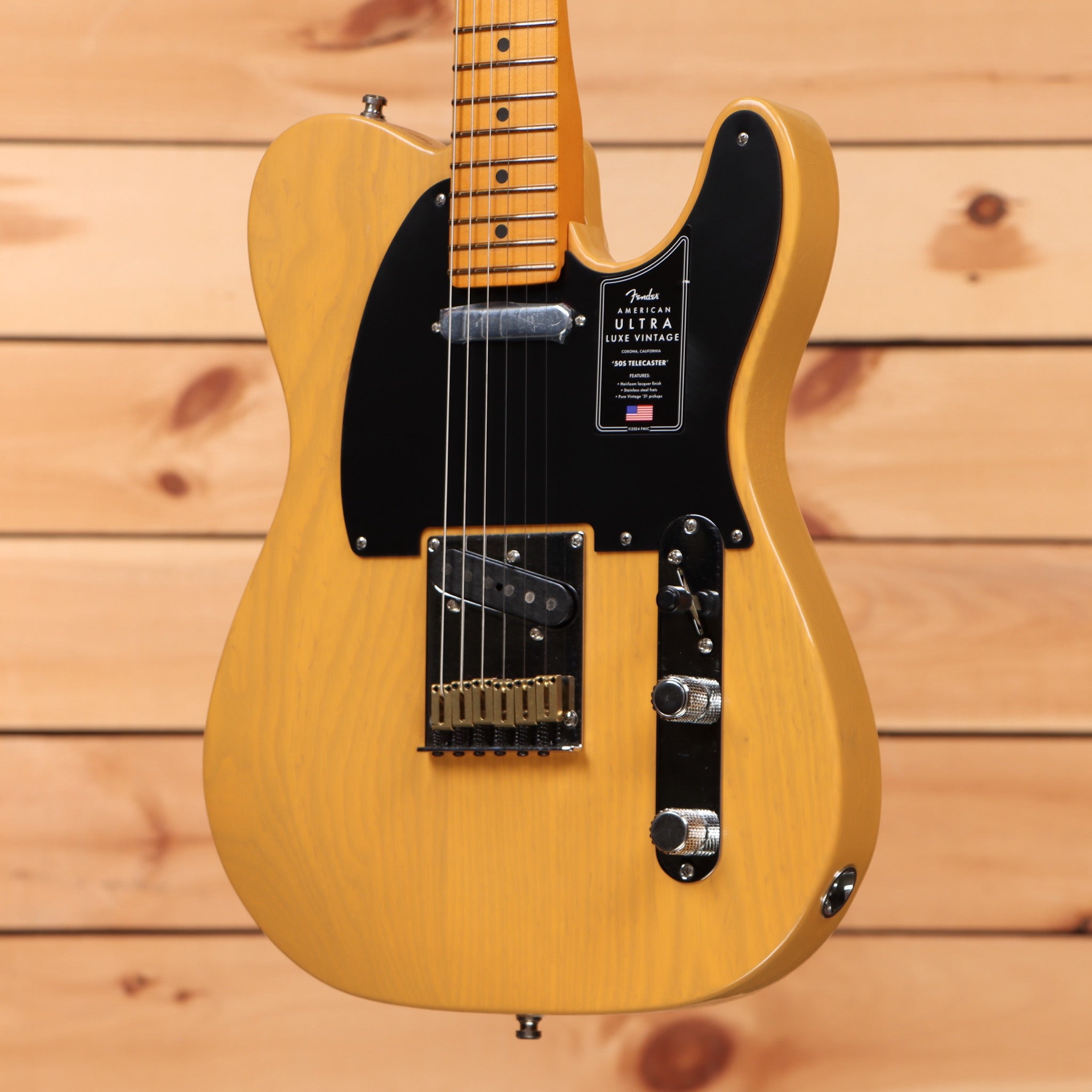 Fender American Ultra Luxe 50s Telecaster electric guitar butterscotch blonde maple neck
