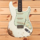 Fender Custom Shop 1960 Stratocaster heavy relic electric guitar Olympic White pre-owned with single-coil pickups
