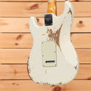 Pre-owned Fender Custom Shop 1960 Stratocaster electric guitar Heavy Relic Aged Olympic White with single-coil pickups