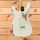 Pre-owned Fender Custom Shop 1960 Stratocaster heavy relic electric guitar Aged Olympic White with single-coil pickups