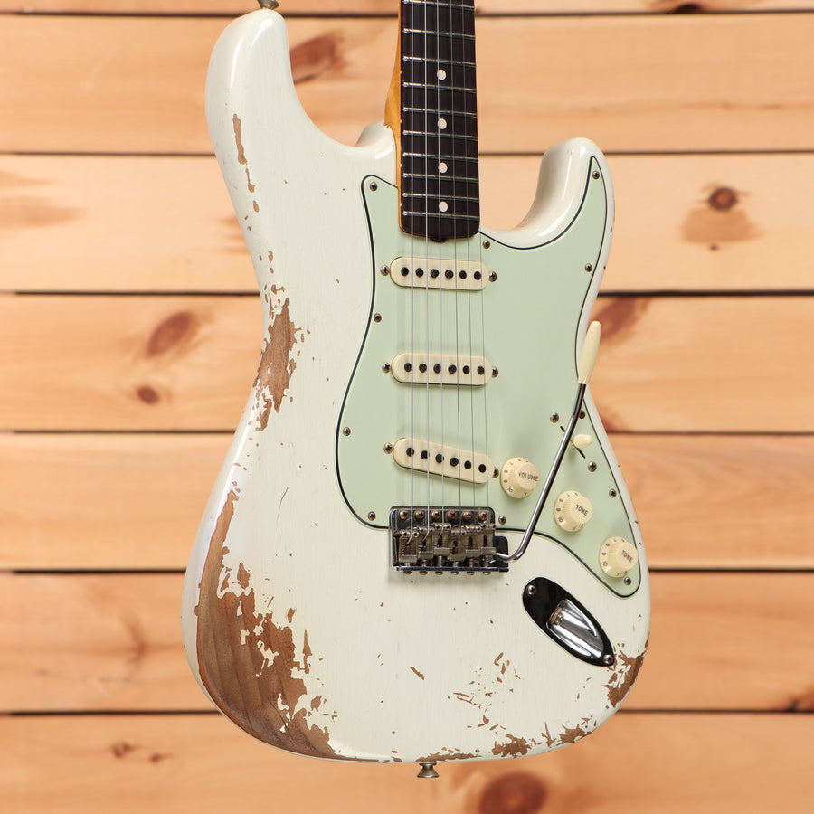 Pre-owned Fender Custom Shop 1960 Stratocaster heavy relic electric guitar Olympic White with mint green pickguard