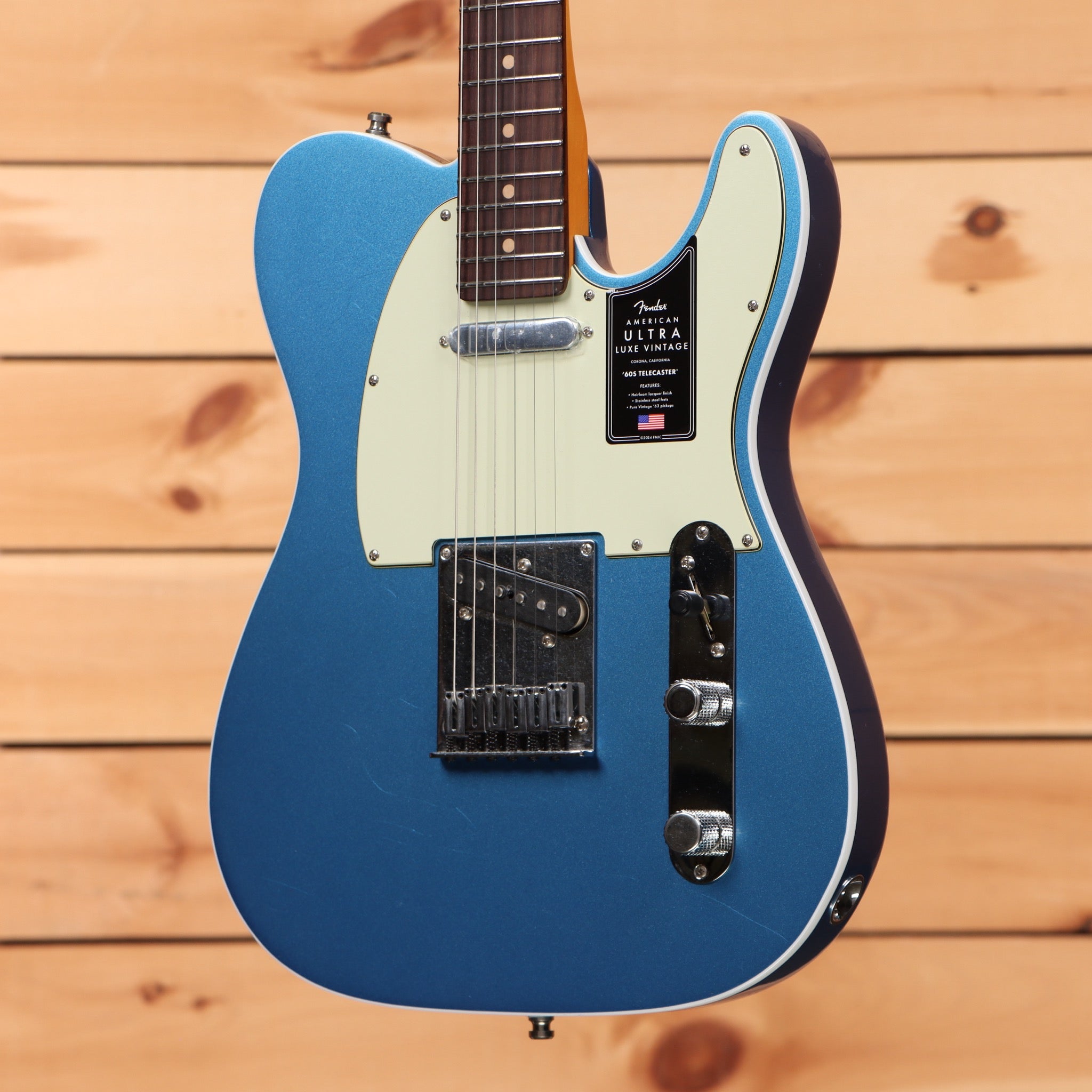 Fender American Ultra Luxe Vintage '60s Telecaster electric guitar Lake Placid Blue with cream pickguard