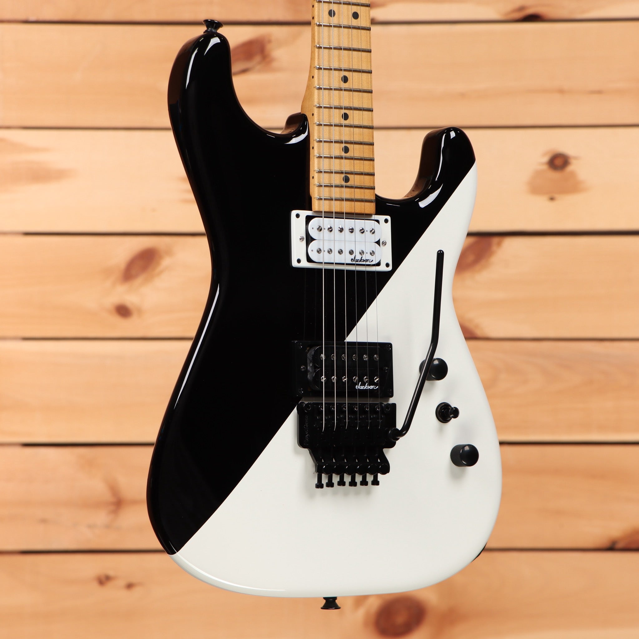 Jackson LTD Pro Origins 1985 Sandimas SD1 electric guitar two-face finish with humbucker pickups and Floyd Rose tremolo