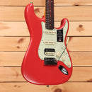 Fender American Ultra Luxe Vintage 60s Stratocaster HSS electric guitar Fiesta Red with white pickguard and humbucking middle pickup