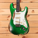 Fender Custom Shop Stratocaster Pro Super Heavy Relic electric guitar Candy Green with white pickguard and single-coil pickups