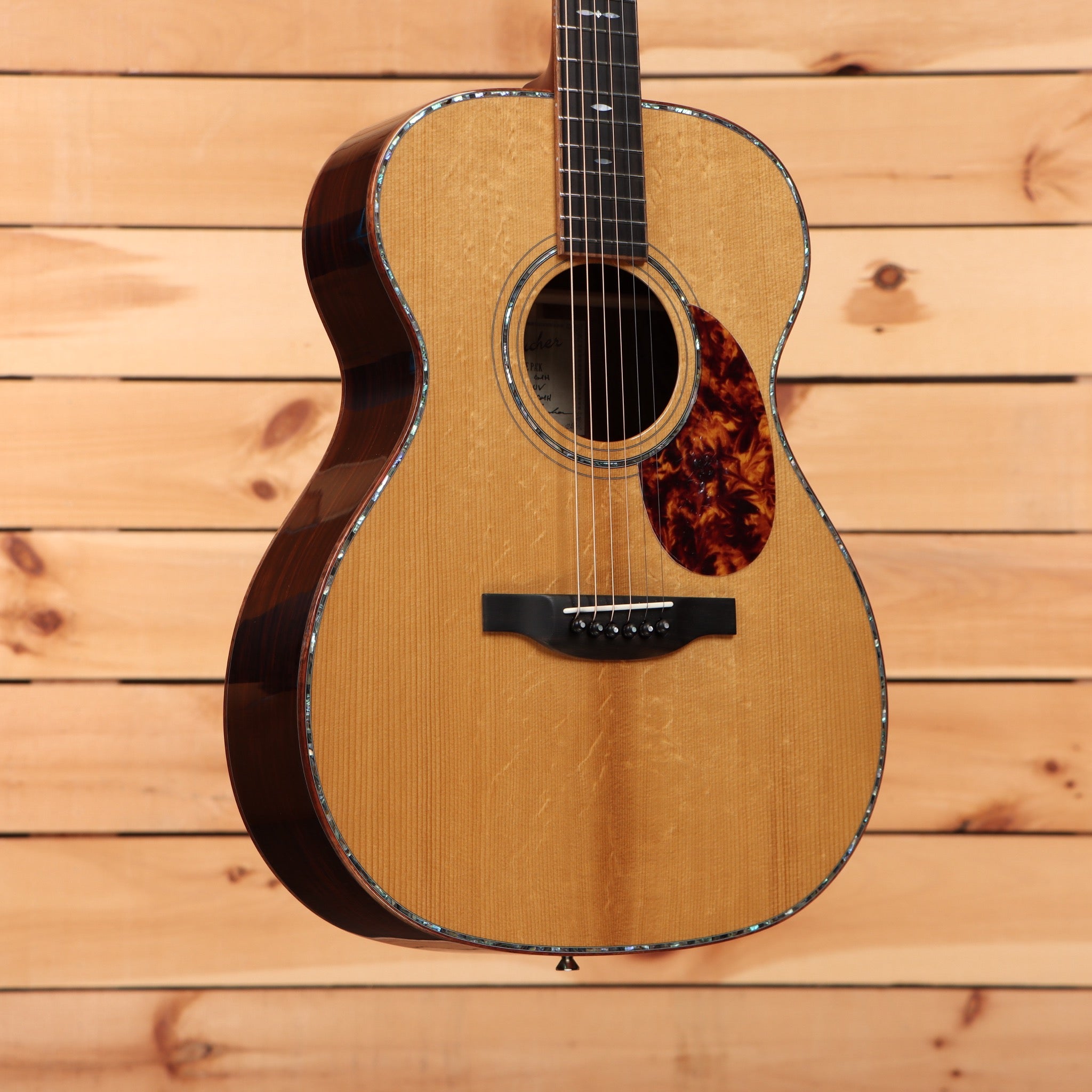 Boucher SG181UV natural pre-owned acoustic guitar with tortoiseshell pickguard and abalone binding