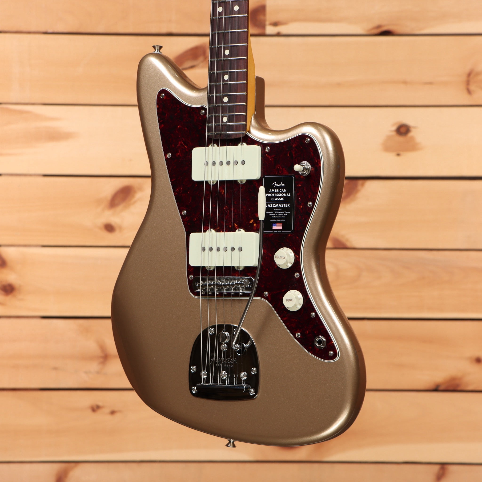 Fender American Professional Classic Jazzmaster electric guitar Faded Firemist Gold with dual white single-coil pickups