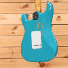 Fender Custom Shop Ltd NAMM 2025 Strat Pro Relic electric guitar Taos Turquoise with white pickguard and reliced finish