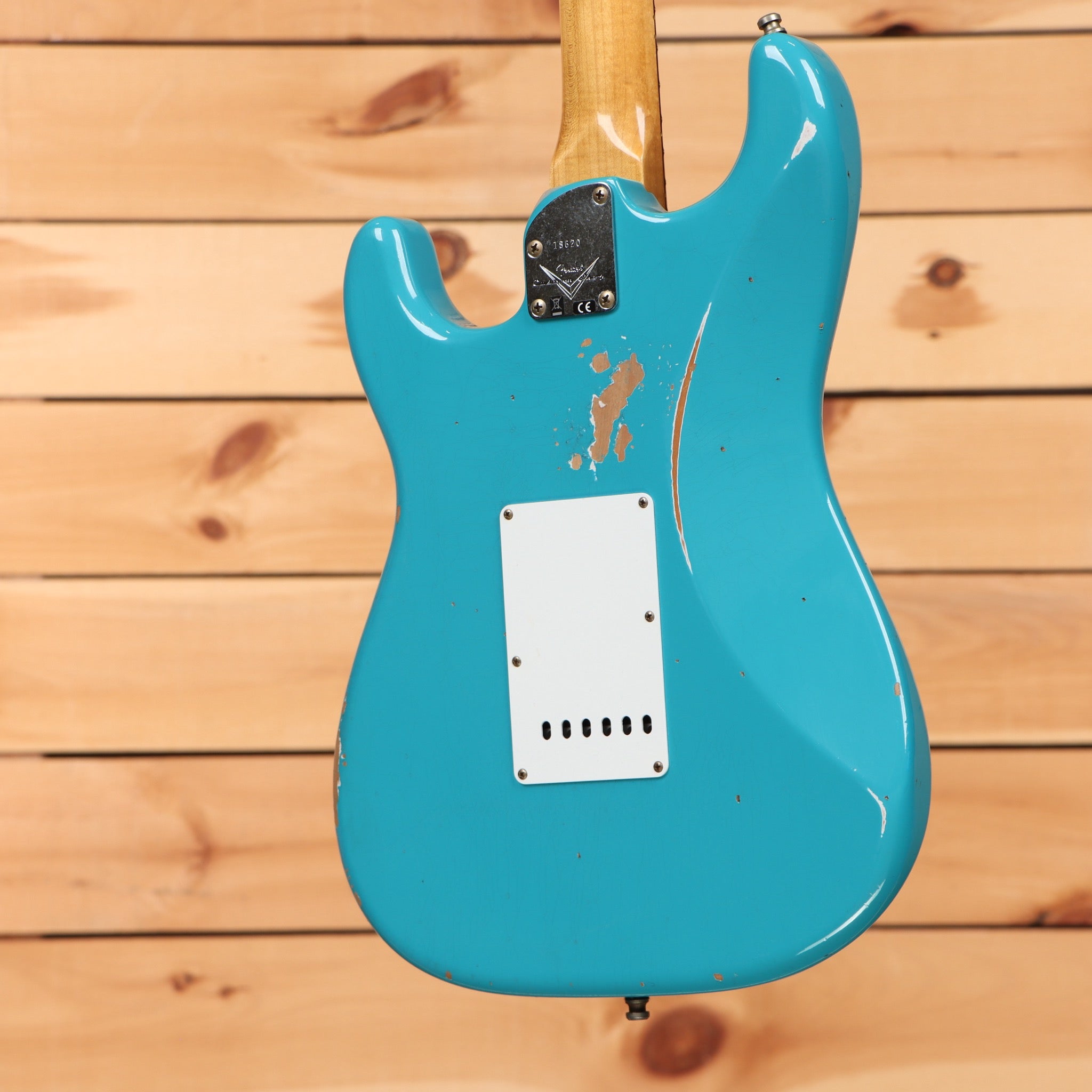 Fender Custom Shop Ltd NAMM 2025 Strat Pro Relic electric guitar Taos Turquoise with white pickguard and reliced finish