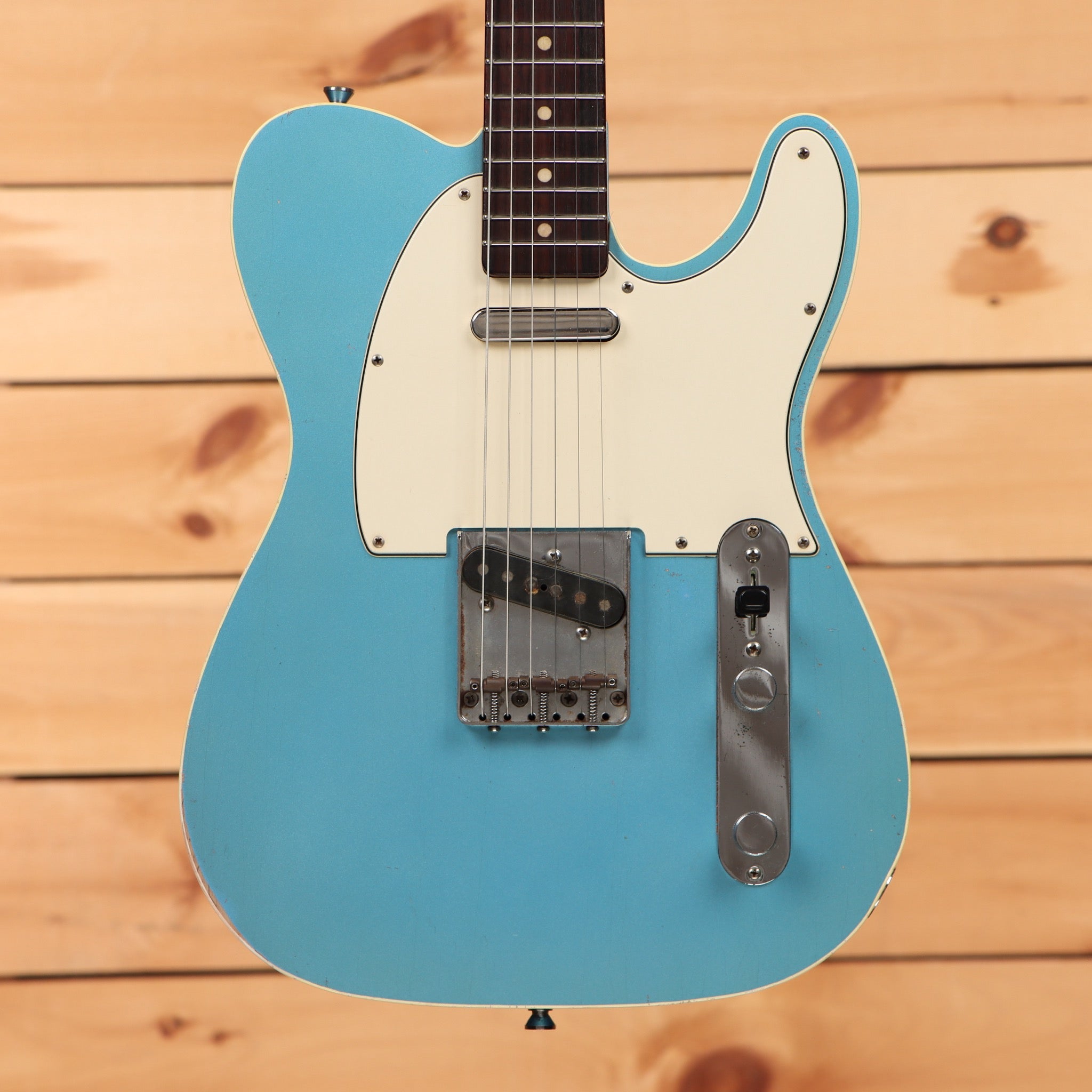 Mario Martin Model T Lake Placid Blue pre-owned electric guitar Telecaster with single-coil pickups and cream pickguard