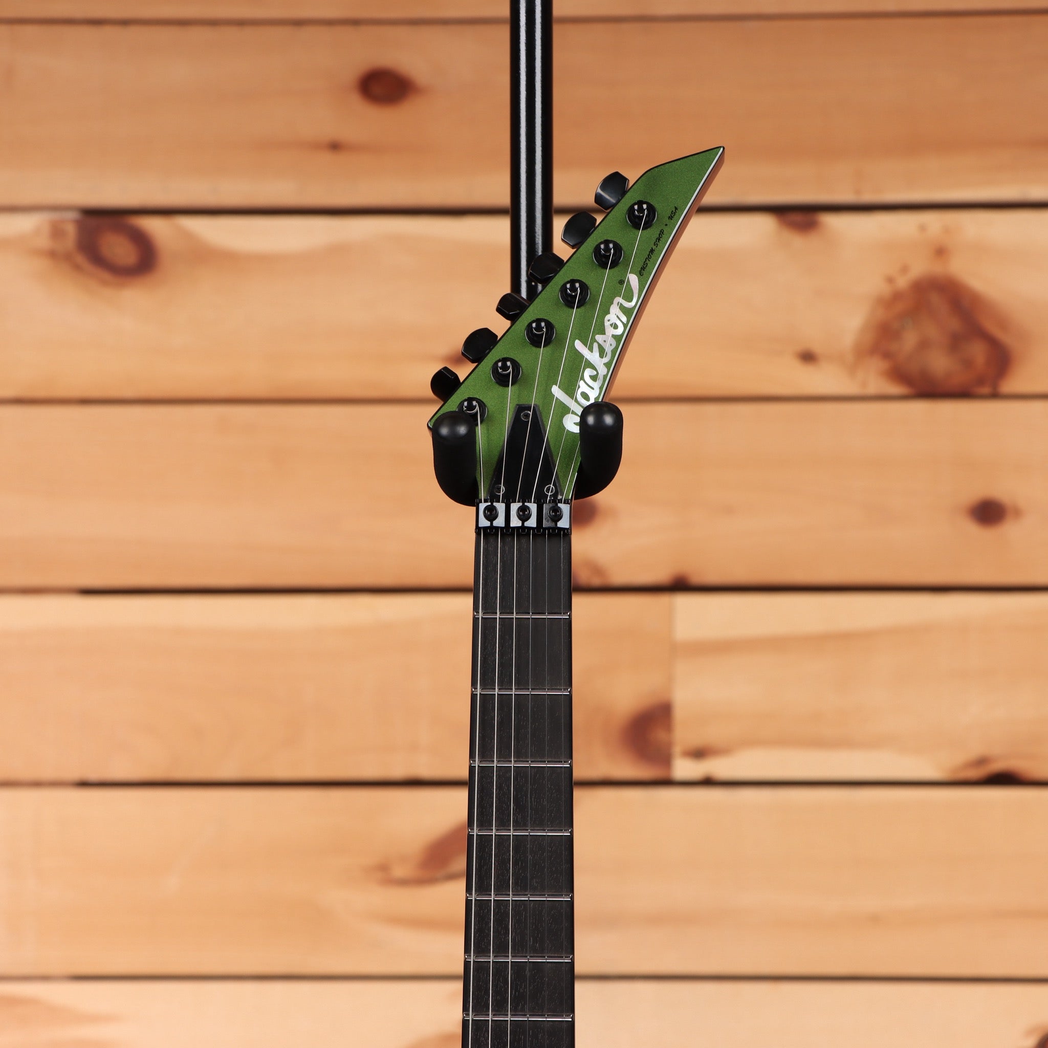Jackson Righteous Run Custom Soloist electric guitar Purple to Green Shift with ebony fretboard and black locking nut