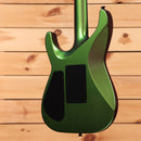 Jackson Righteous Run Custom Soloist electric guitar Purple to Green Shift finish with black hardware rear cavity covers
