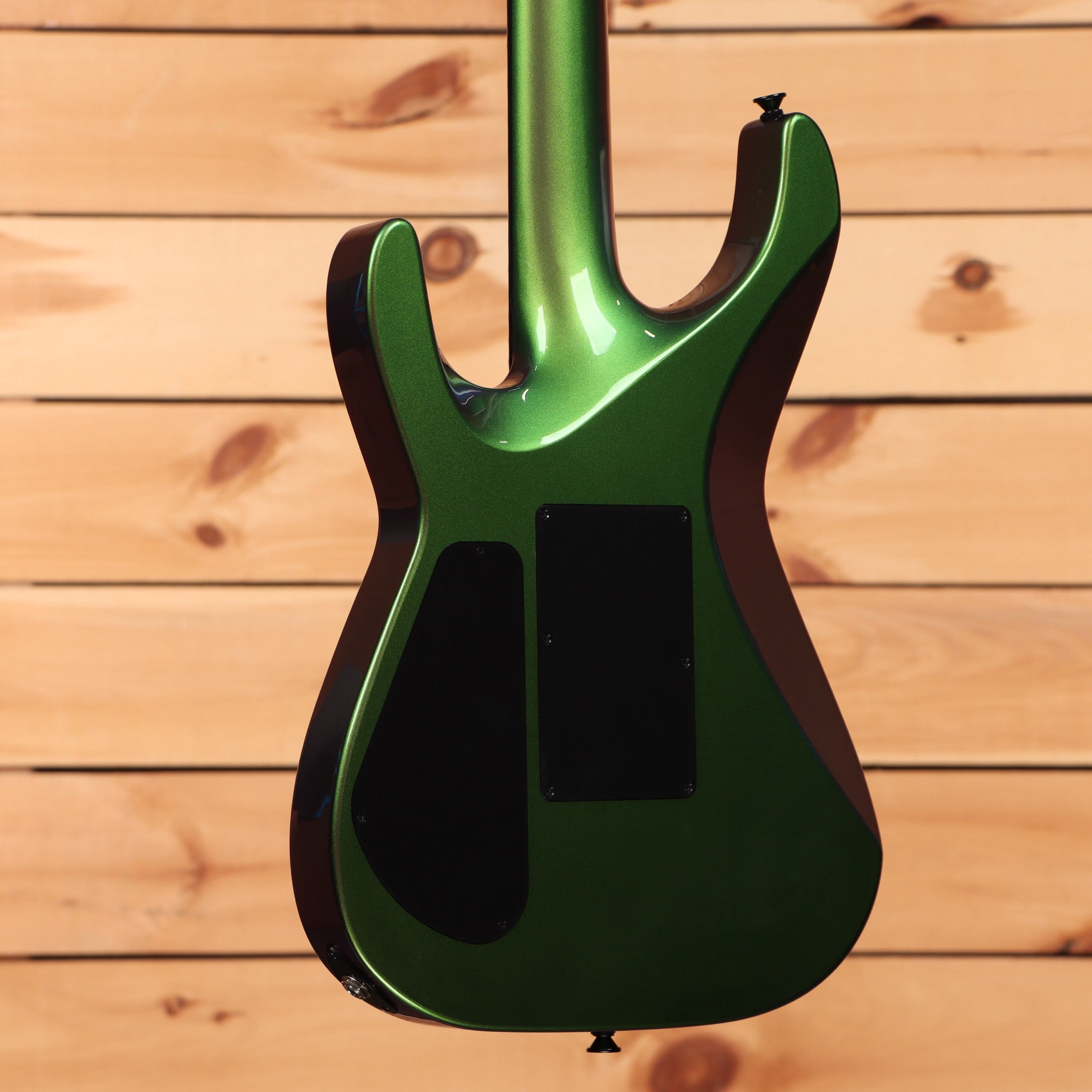 Jackson Righteous Run Custom Soloist electric guitar Purple to Green Shift finish with black hardware rear cavity covers
