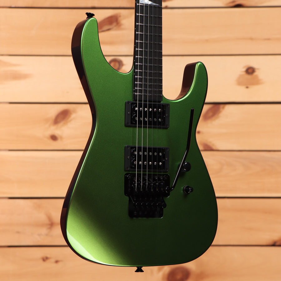 Jackson Righteous Run Custom Soloist electric guitar Purple to Green Shift color-shifting finish with dual humbuckers and bla