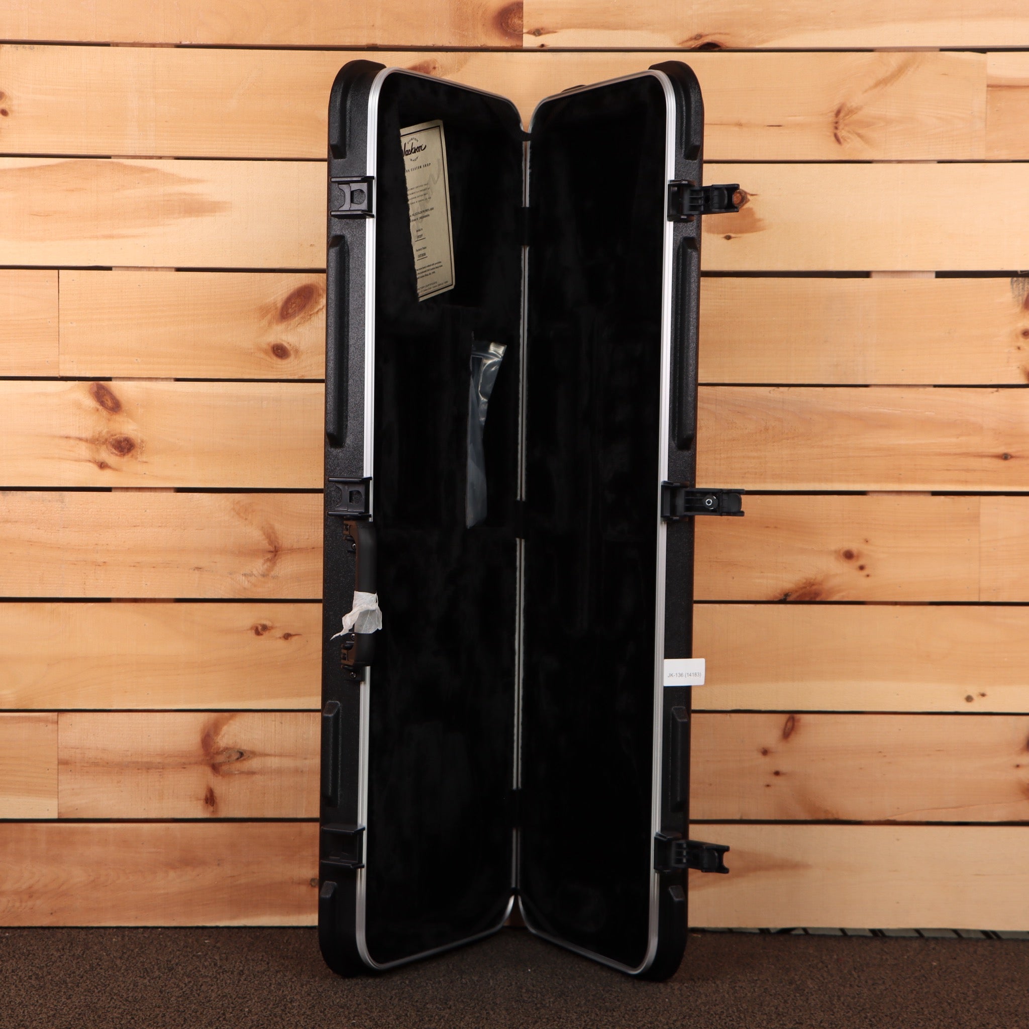 Jackson Righteous Run Custom Soloist guitar hard case open black molded ABS with black velvet interior lining
