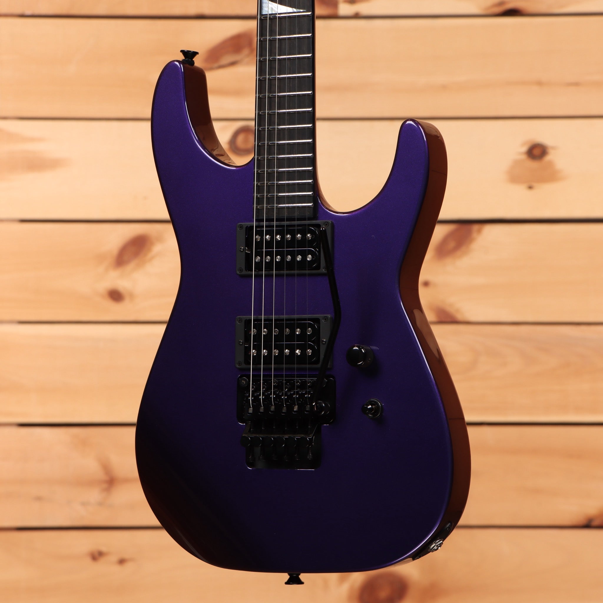 Jackson Righteous Run Custom Soloist electric guitar Red to Blue Shift finish with dual humbuckers and floyd rose tremolo