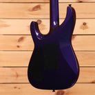 Jackson Righteous Run Custom Soloist electric guitar Red to Blue Shift finish with black hardware rear cavity cover view
