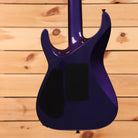 Jackson Righteous Run Custom Soloist electric guitar Red to Blue Shift finish with black control cavity covers rear view