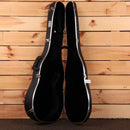 Furch Red Deluxe Gc-LI acoustic guitar hardshell case open showing black plush interior and chrome latches