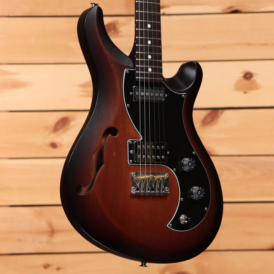 PRS S2 Vela Semi-Hollow electric guitar McCarty Burst finish with f-hole dual humbuckers and black pickguard