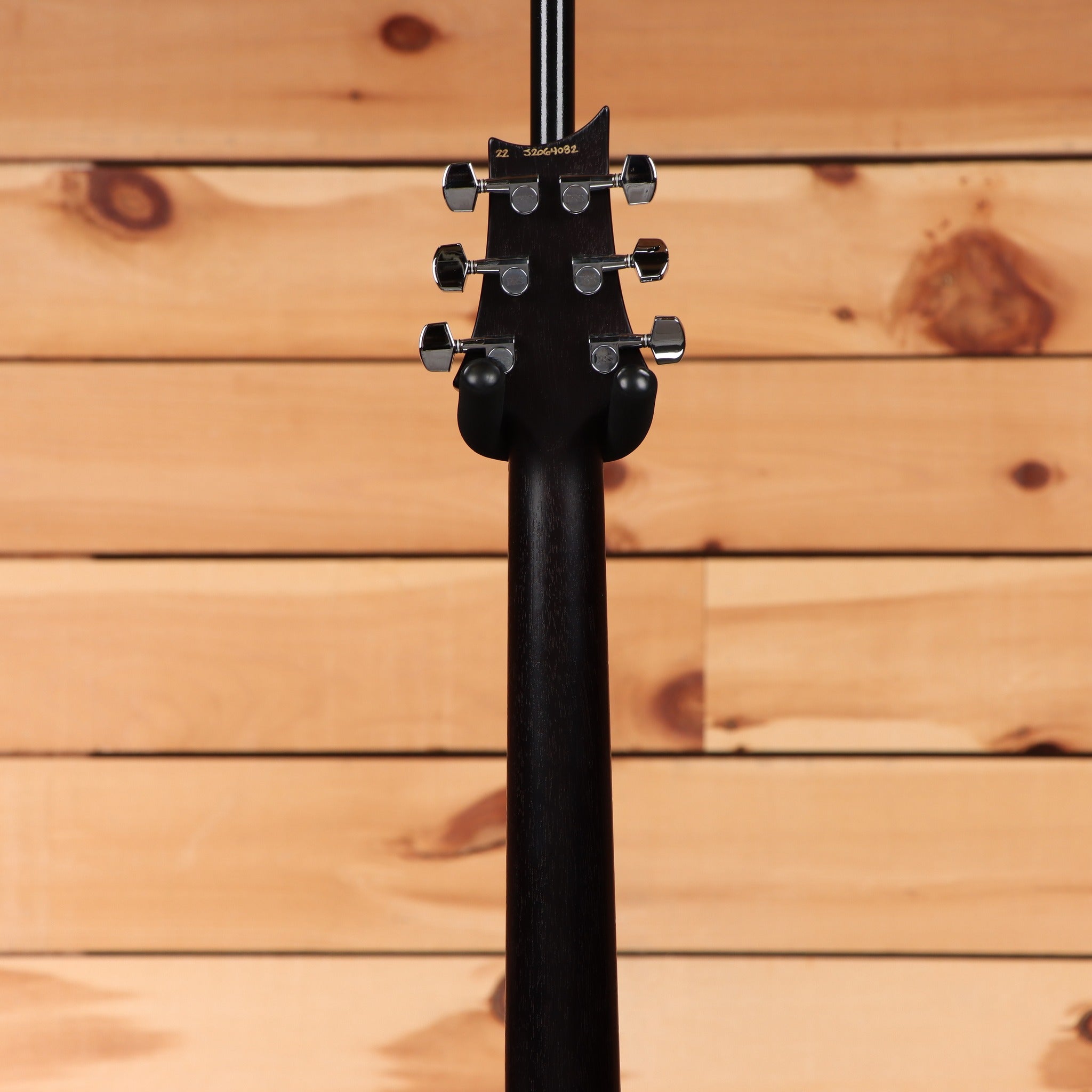Paul Reed Smith S2 Vela Semi-Hollow McCarty Burst electric guitar rear headstock view with chrome tuners black neck