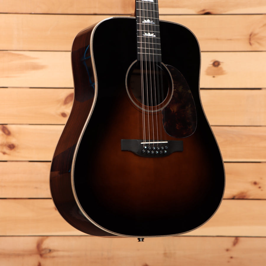Boucher SG1252BE 12-string dreadnought acoustic guitar sunburst with pearl binding and rosewood back
