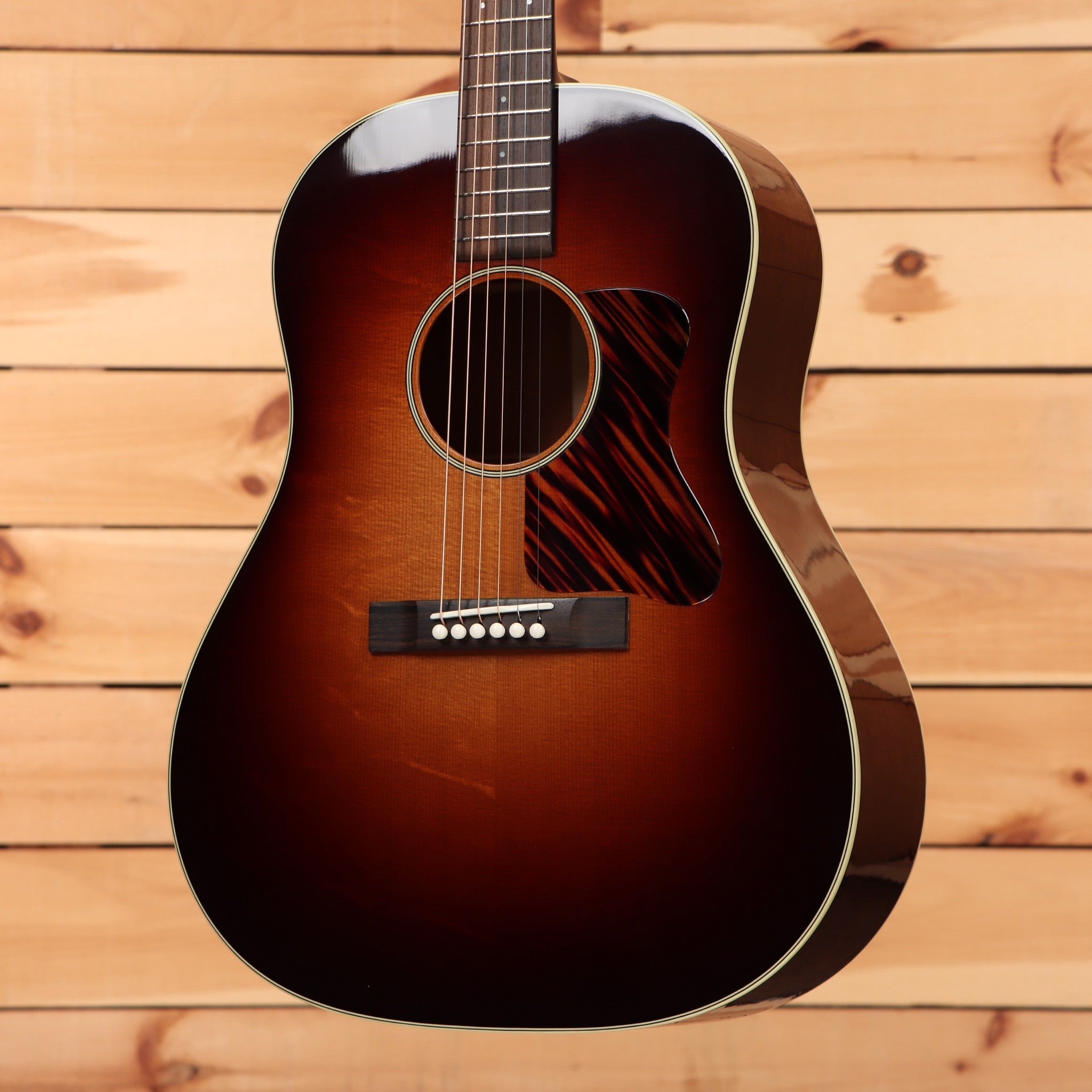 Bourgeois SDSTS dreadnought acoustic guitar sunburst finish with red pickguard and rosewood back