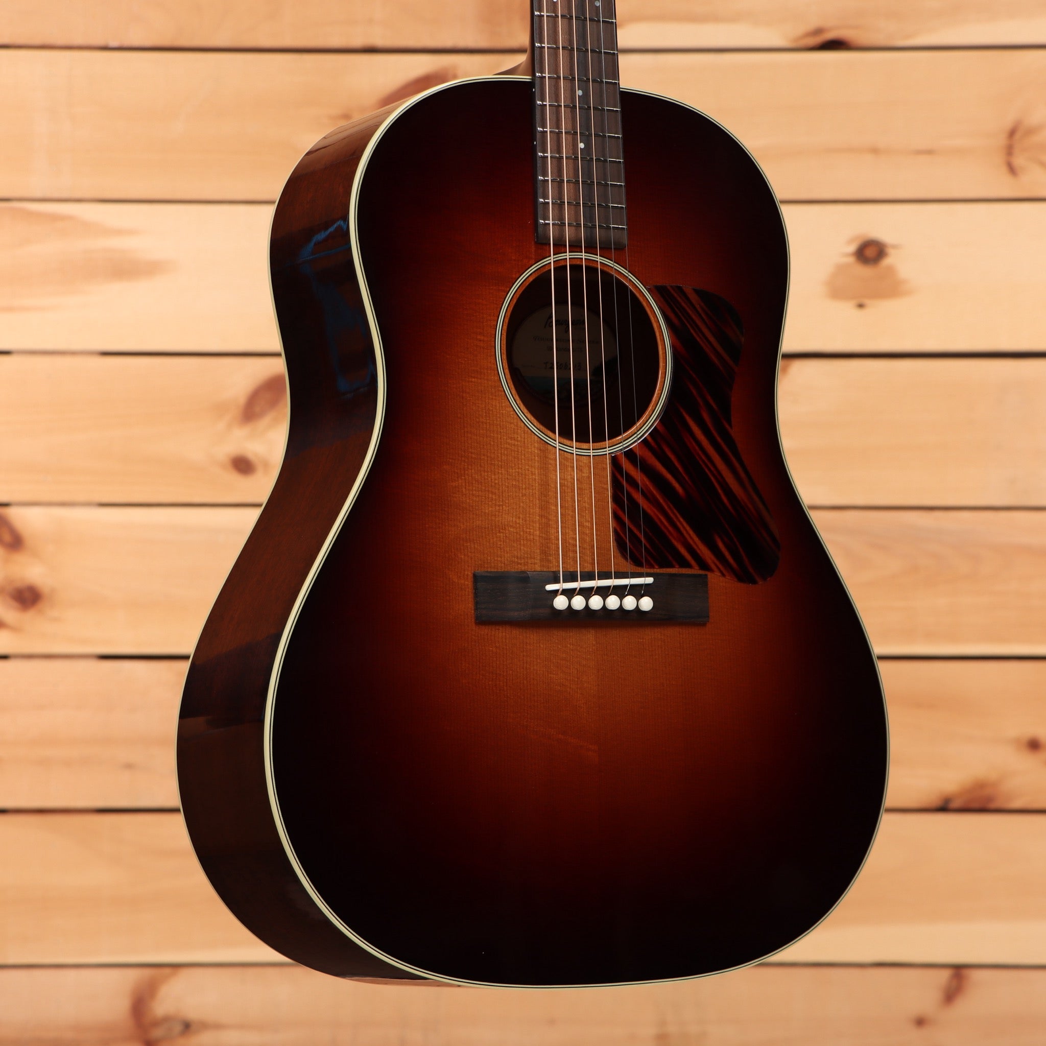 Bourgeois SDSTS dreadnought acoustic guitar sunburst finish with red pickguard and rosewood fretboard